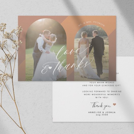 Modern elegant script terracotta foto bruiloft bedankkaart