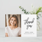 Modern Elegant Script Two Photo Afstuderen Bedankkaart (Staand voorkant)