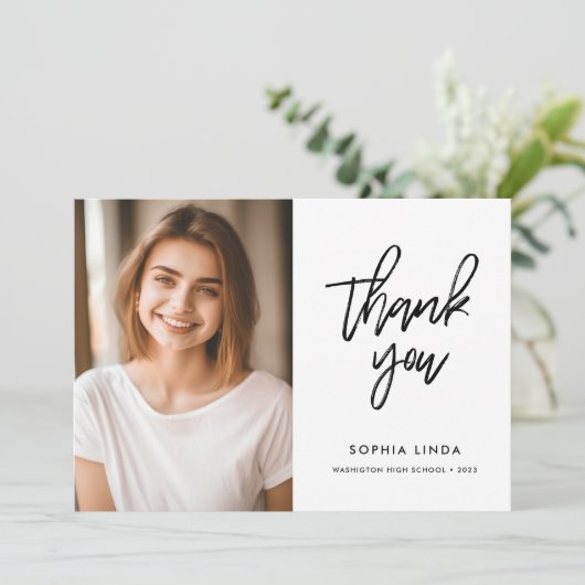 Modern Elegant Script Two Photo Afstuderen Bedankkaart (Staand voorkant)