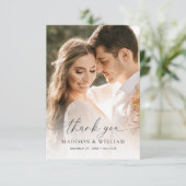 Modern Elegant Script Typography Photo Wedding Bedankkaart (Staand voorkant)