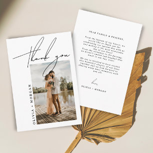 Modern Elegant Script Typography Photo Wedding Bedankkaart