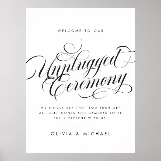 Modern Elegant Script Unplugged Trouwbord Poster (Voorkant)
