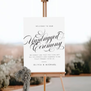 Modern Elegant Script Unplugged Trouwbord Poster