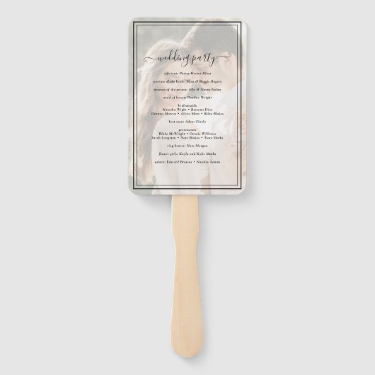 Modern Elegant Script Vellum Photo Wedding Program Handwaaier (Achterkant)
