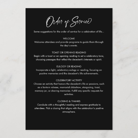 Modern Elegant Script Viering van het leven begraf Programmakaart (Achterkant)