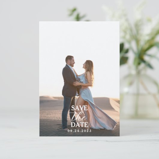 Modern Elegant Script Volledige Foto QR code Bruil Save The Date (Staand voorkant)