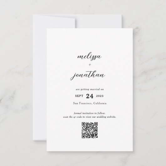 Modern Elegant Script Volledige Foto QR code Bruil Save The Date (Achterkant)