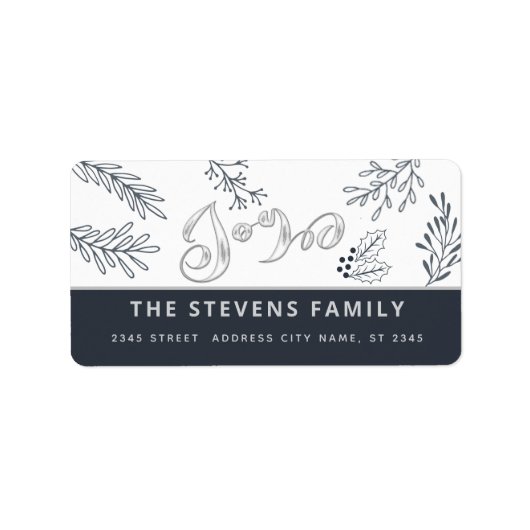 Modern elegant script vreugde winter botanische kl etiket (Voorkant)