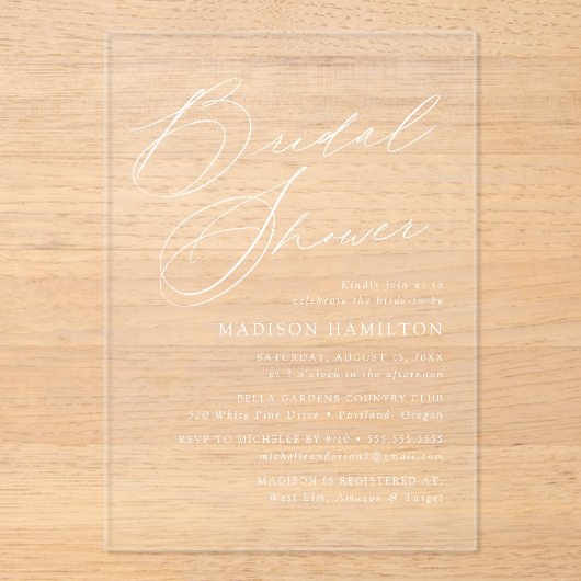 Modern Elegant Script-Vrijgezellenfeest Acryl Uitnodigingen (Voorkant)