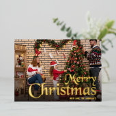 Modern Elegant Script Vrolijk Kerstfeest Familiefo Folie Feestdagenkaart (Staand Voorkant)