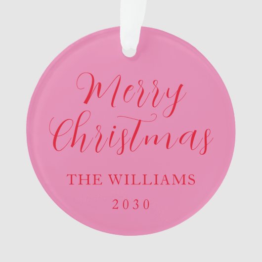 Modern elegant script Vrolijk kerstroze rood Ornament (voorkant)