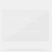 Modern Elegant Script Weddenschap Welkom Acryl Bord (Voorkant)