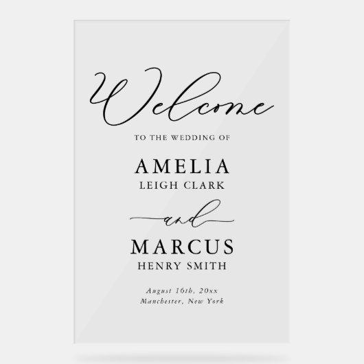 Modern Elegant Script Weddenschap Welkom Acryl Bord (Voorkant)