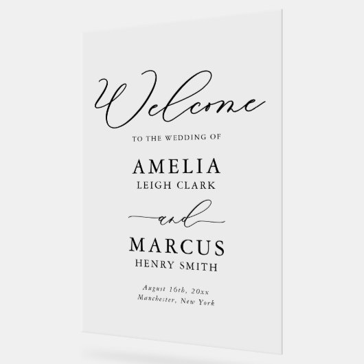 Modern Elegant Script Weddenschap Welkom Acryl Bord (Hoek)