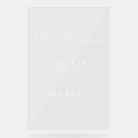 Modern Elegant Script Weddenschap Welkom Acryl Bord (Voorkant)