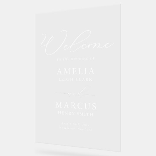Modern Elegant Script Weddenschap Welkom Acryl Bord (Hoek)