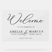 Modern Elegant Script Weddenschap Welkom Acryl Bord (Voorkant)