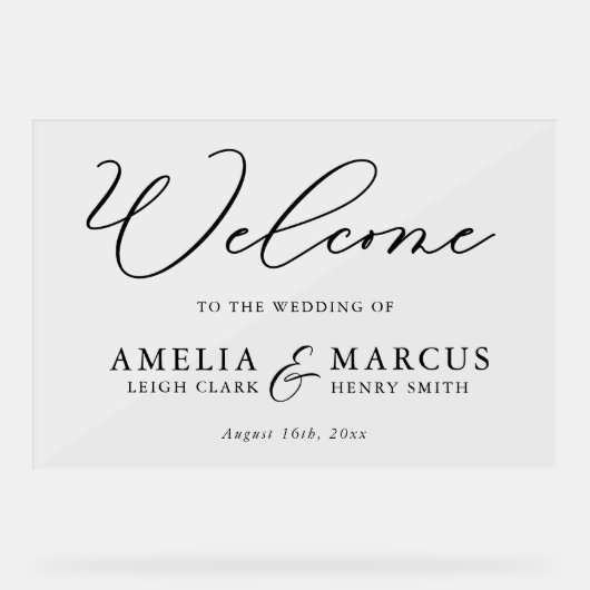 Modern Elegant Script Weddenschap Welkom Acryl Bord (Voorkant)