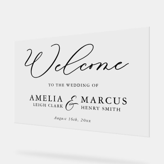 Modern Elegant Script Weddenschap Welkom Acryl Bord (Hoek)