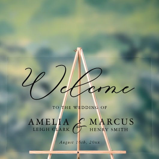 Modern Elegant Script Weddenschap Welkom Acryl Bord (Neutraal)