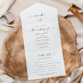 Modern elegant Script Weddin allen in één uitnodig All In One Uitnodiging