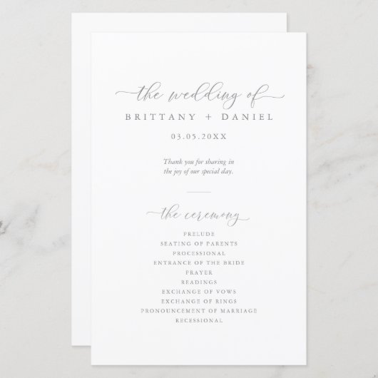 Modern Elegant Script Wedding Ceremony Program (Voorkant / Achterkant)