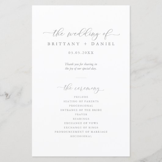 Modern Elegant Script Wedding Ceremony Program (Voorkant)