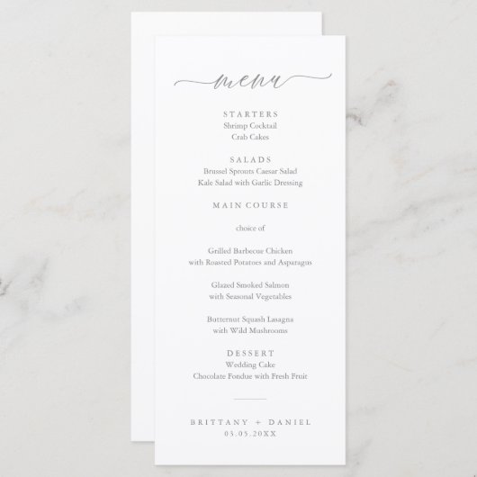 Modern Elegant Script Wedding Menu (Voorkant / Achterkant)