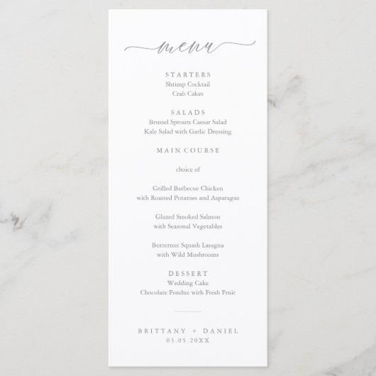 Modern Elegant Script Wedding Menu (Voorkant)