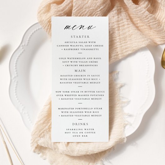 Modern Elegant Script Wedding Menu