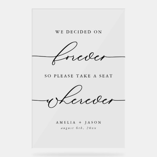 Modern Elegant Script Wedding Neem een plaats Acryl Bord (Voorkant)