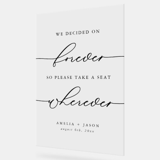 Modern Elegant Script Wedding Neem een plaats Acryl Bord (Hoek)