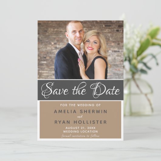 Modern Elegant Script Wedding Photo Save The Date (Staand voorkant)