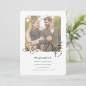 Modern Elegant Script Wedding Photo Save The Date (Staand voorkant)