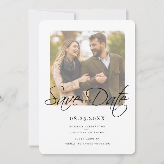 Modern Elegant Script Wedding Photo Save The Date (Voorkant)