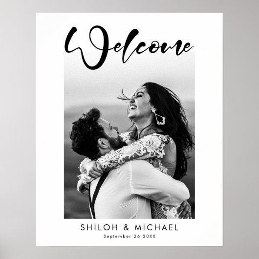 Modern Elegant Script Wedding Photo Welkomstbord Poster (Voorkant)