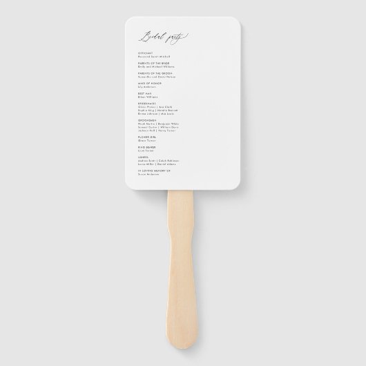 Modern Elegant Script Wedding Program Fans Handwaaier (Achterkant)
