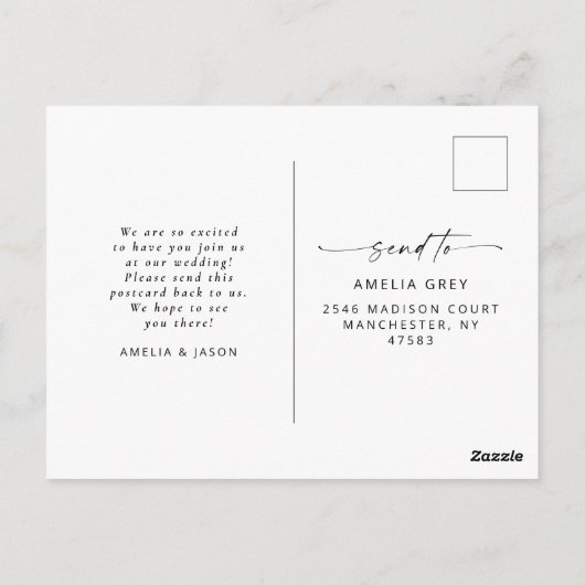 Modern Elegant Script Wedding RSVP Briefkaart (Achterkant)