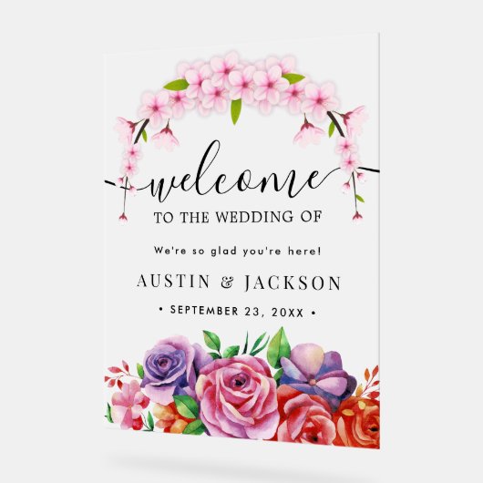 Modern Elegant Script Wedding Welcome Acryl Bord (Hoek)