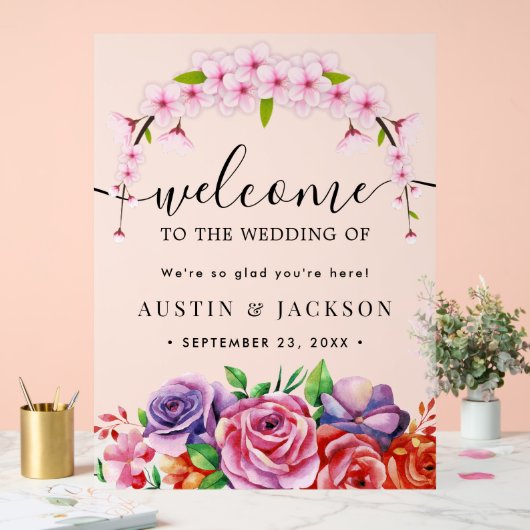 Modern Elegant Script Wedding Welcome  Acryl Bord (Huwelijk)
