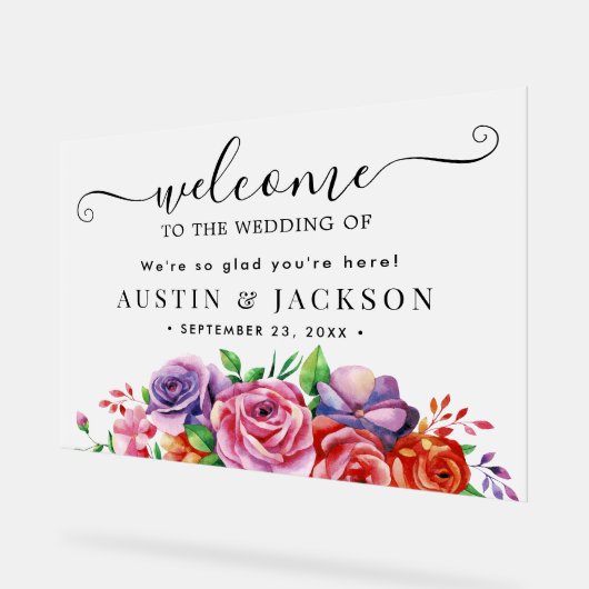 Modern Elegant Script Wedding Welcome  Acryl Bord (Hoek)