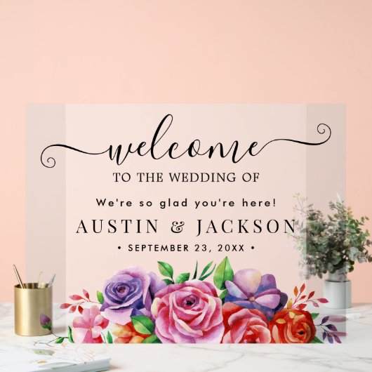 Modern Elegant Script Wedding Welcome  Acryl Bord (Huwelijk)