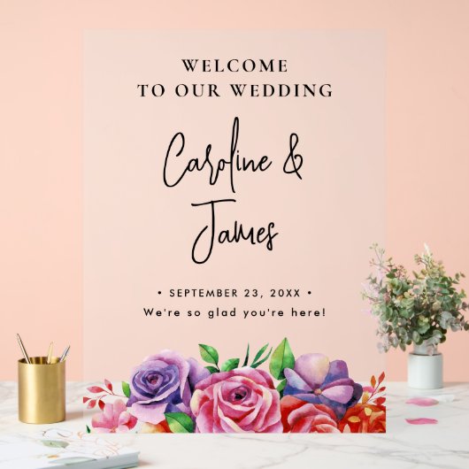 Modern Elegant Script Wedding Welcome  Acrylic Sig Acryl Bord (Huwelijk)