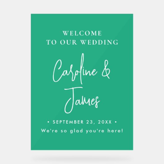Modern Elegant Script Wedding Welcome Acrylic Sig Acryl Bord (Voorkant)