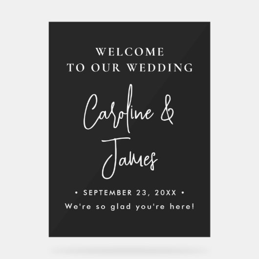 Modern Elegant Script Wedding Welcome  Acrylic Sig Acryl Bord (Voorkant)
