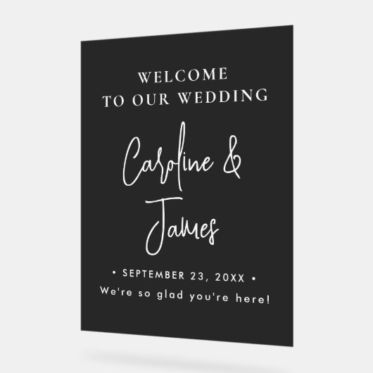 Modern Elegant Script Wedding Welcome  Acrylic Sig Acryl Bord (Hoek)