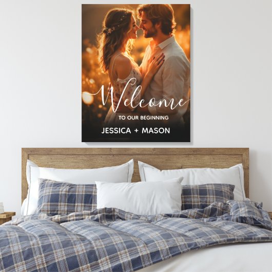 Modern Elegant Script Wedding Welcome  Canvas Afdruk (Insitu (Slaapkamer))