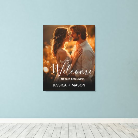 Modern Elegant Script Wedding Welcome  Canvas Afdruk (Insitu (Houten vloer))