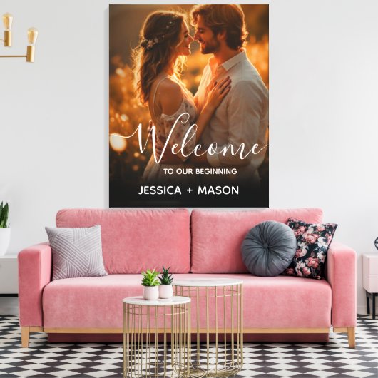 Modern Elegant Script Wedding Welcome  Canvas Afdruk (Insitu (Woonkamer))