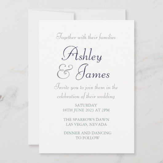 Modern Elegant Script White Blue Simple Wedding Kaart (Voorkant)